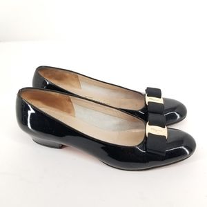 C13 Authentic Black Patent Leather 7.5 AA Varina Salvatore Ferragamo Flats